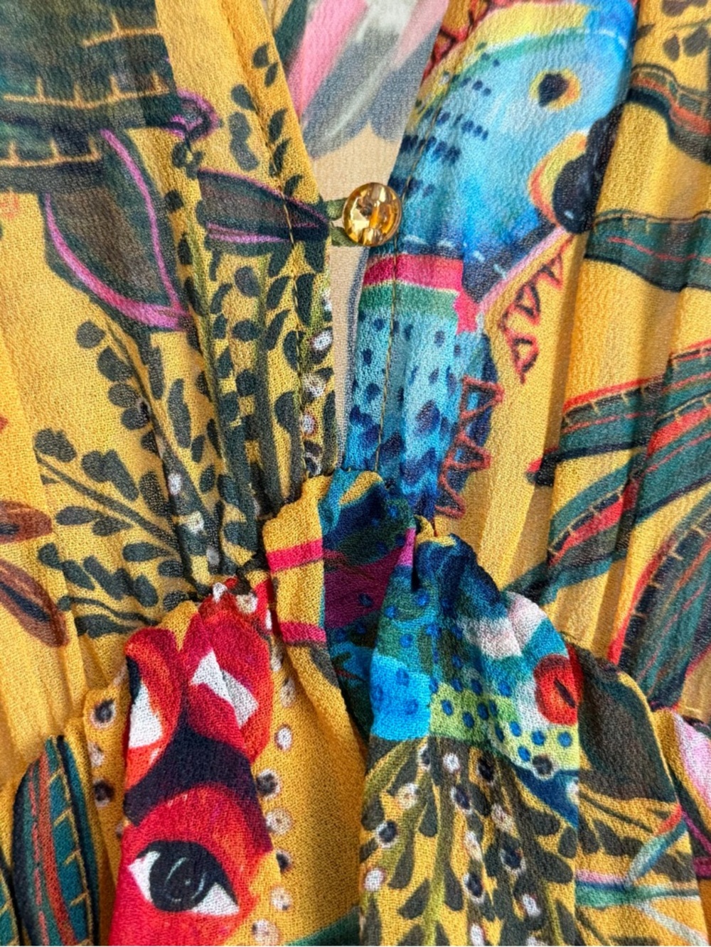 Yellow Tropical Maxi Dress with Multicolor Bird Print - Picture 4 of 9